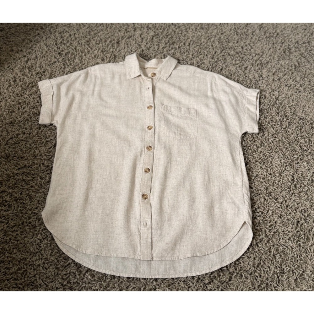 Soft Surroundings Shirt Women XS Oatmeal Linen Coastal Gran Lagenlook Cottage - Picture 6 of 10